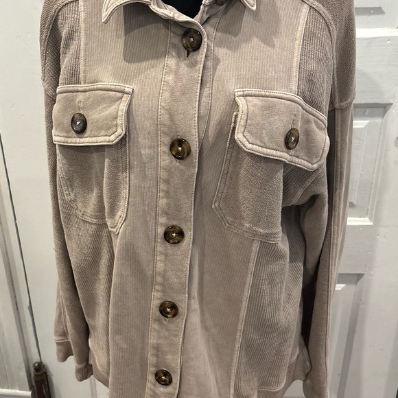 Pilcro Anthropologie Beige Relaxed Boho Button Down Shacket Sz Sm Rn#66170 - Picture 4 of 12